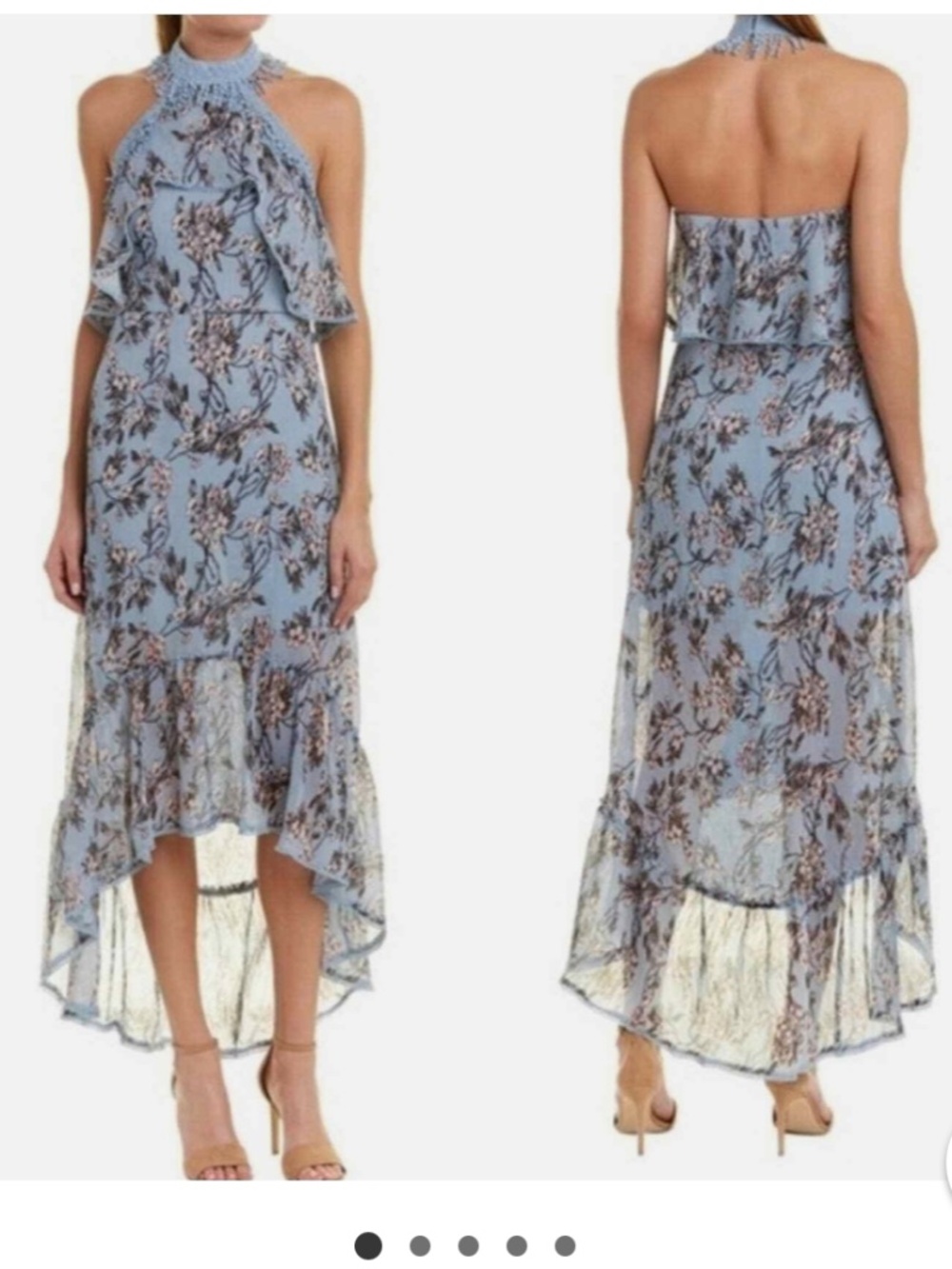 foxiedox Lillian Powder Blue Floral Halter High-Low Maxi Dress size Large